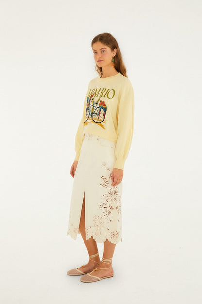 Yellow Birds Bicycle Embroidered Sweater