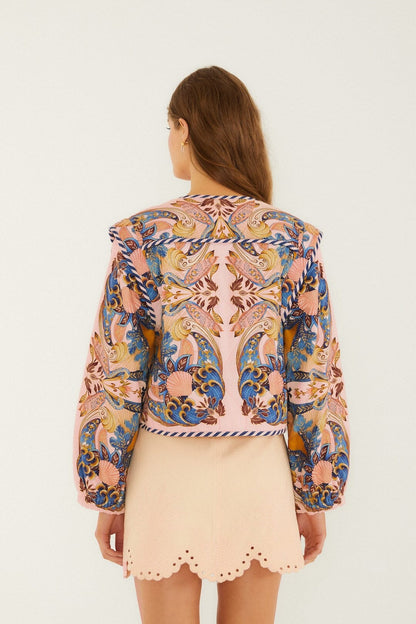Soft Pink Sea Garden Scarf Buttoned Jacket