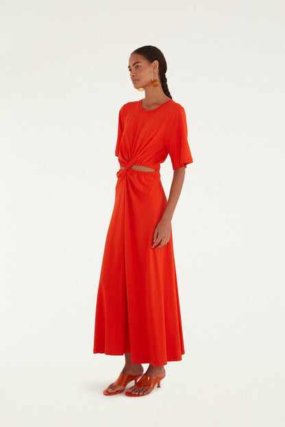 Red Artsy Flora Cut-Out  Maxi Dress