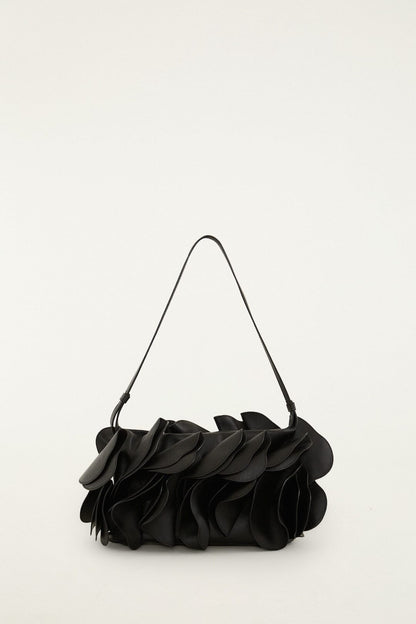 Black Leather Shoulder Flower Bag