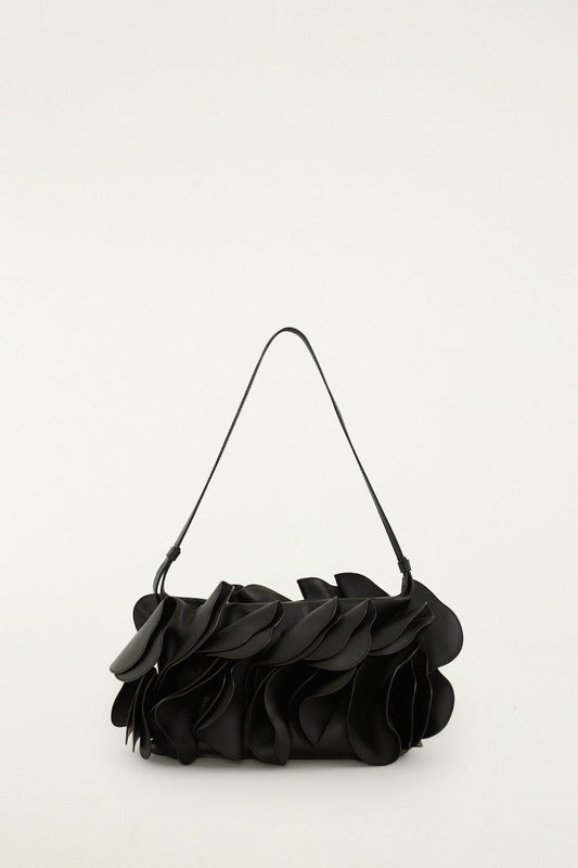 Black Leather Shoulder Flower Bag