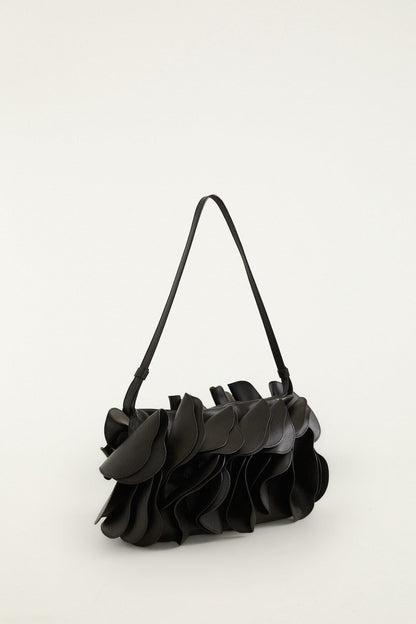 Black Leather Shoulder Flower Bag