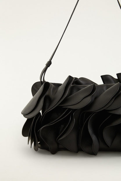 Black Leather Shoulder Flower Bag