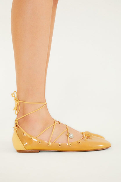 Yellow Sea Lace Up Jelly Ballerina