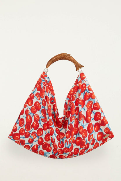Red Cherry Satin Medium Scarf Bag