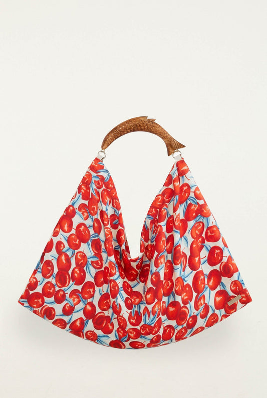 Red Cherry Satin Medium Scarf Bag