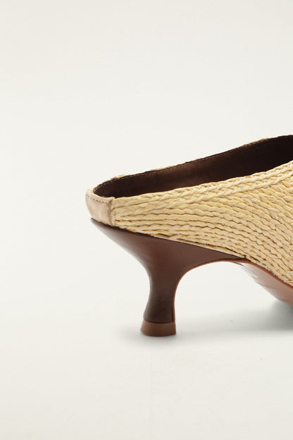 Raffia Embroidered Icons Kitten Heeled Sandal