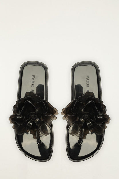 Black Jelly Flower Flat Sandal