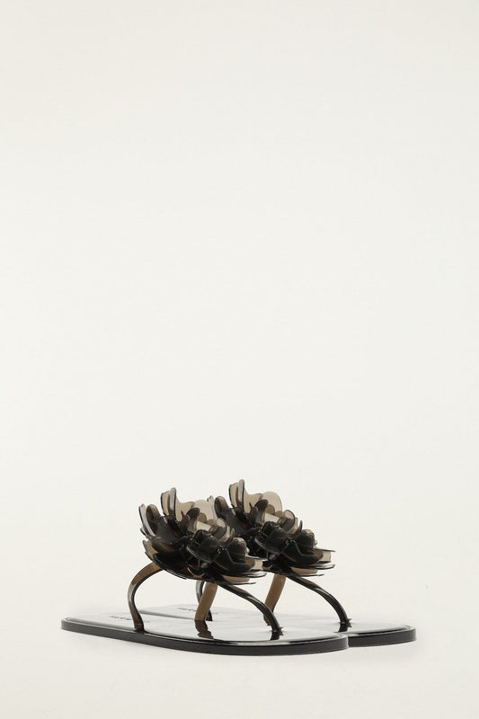 Black Jelly Flower Flat Sandal