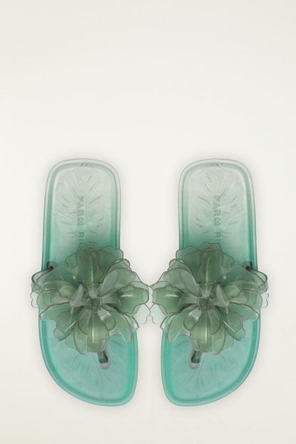 Green Jelly Flower Flat Sandal