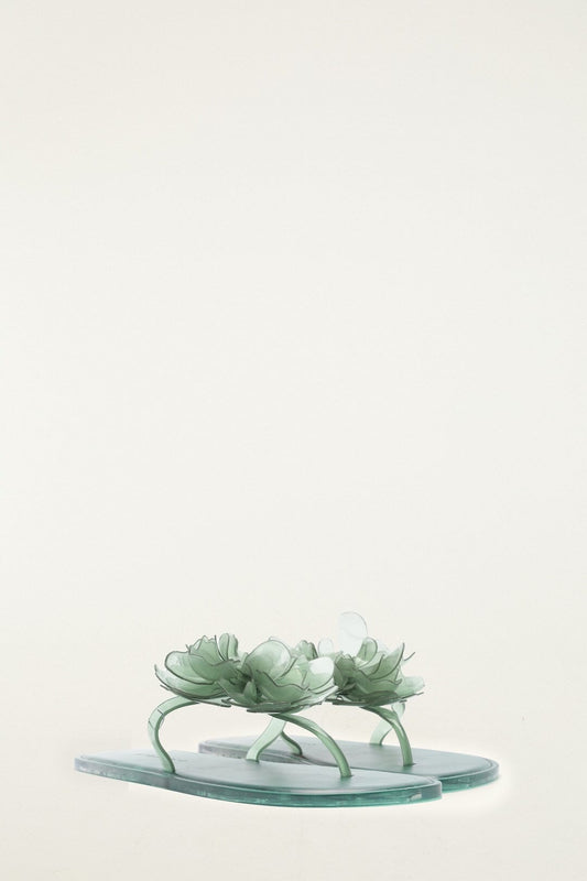 Green Jelly Flower Flat Sandal