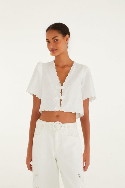 Off-White Roses Scallop Artisanal Top