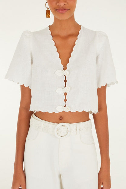 Off-White Roses Scallop Artisanal Top