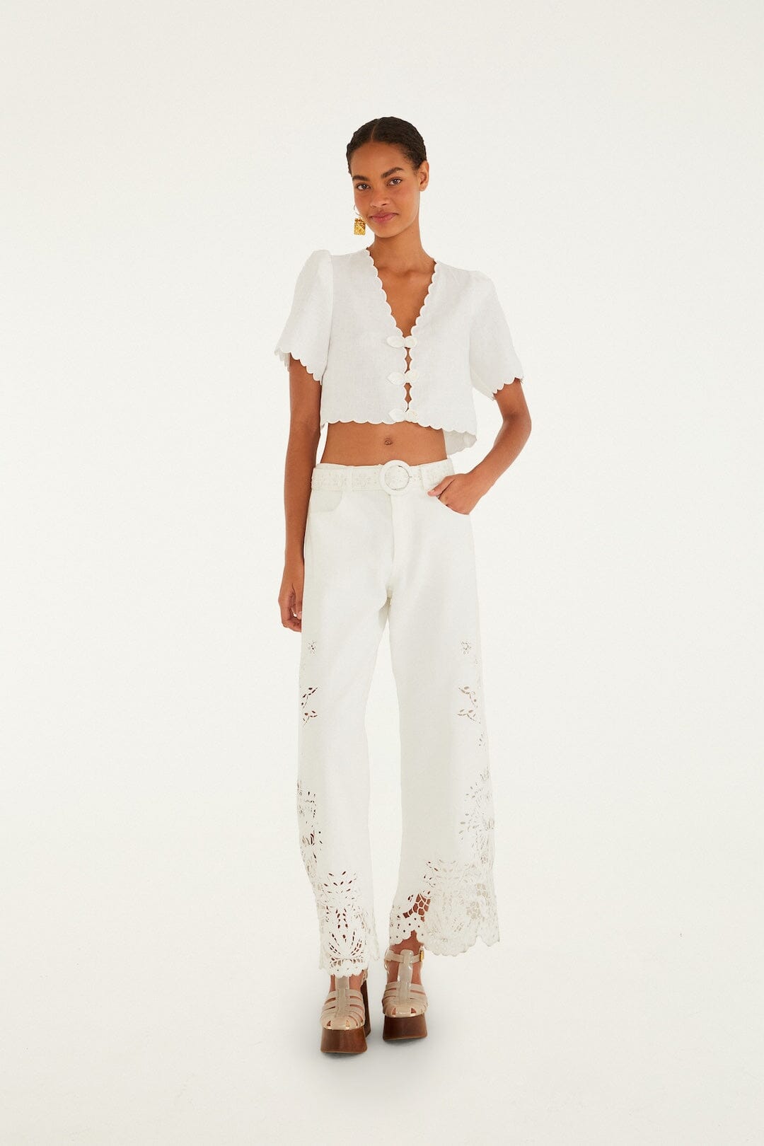 Off-White Roses Scallop Artisanal Top