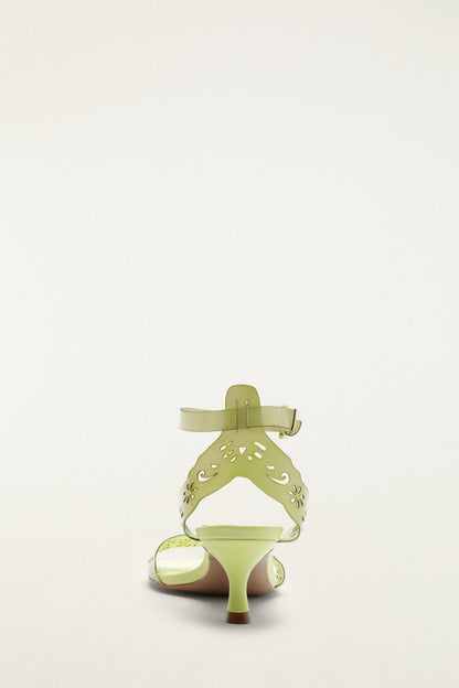 Green Lace Jelly Kitten Heeled Sandal