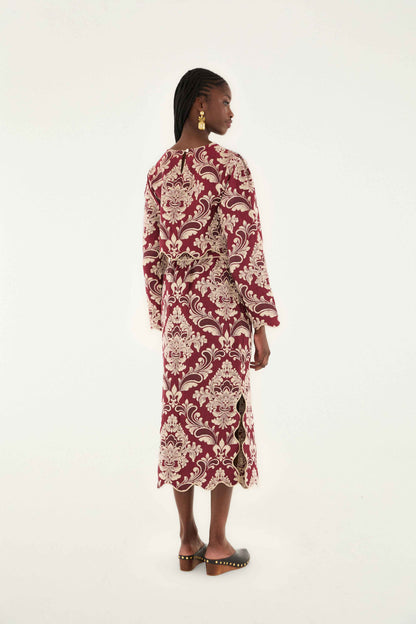 Bicolor Jacquard Waves Midi Skirt
