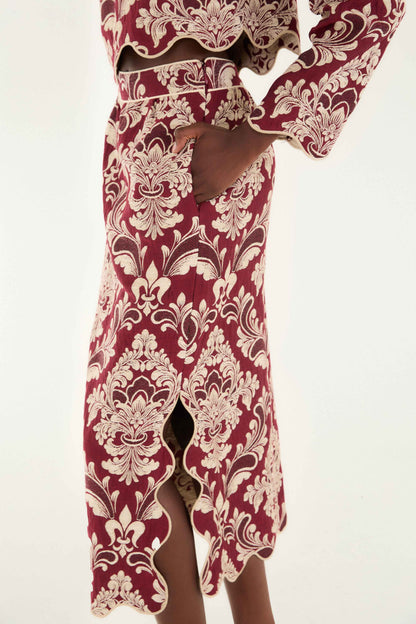 Bicolor Jacquard Waves Midi Skirt