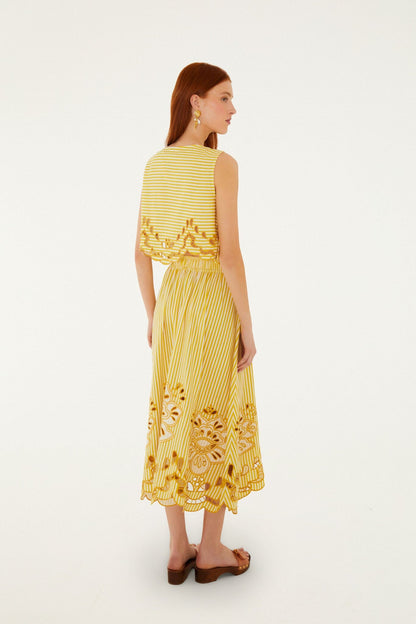 Yellow Stripes Richelieu Midi Skirt