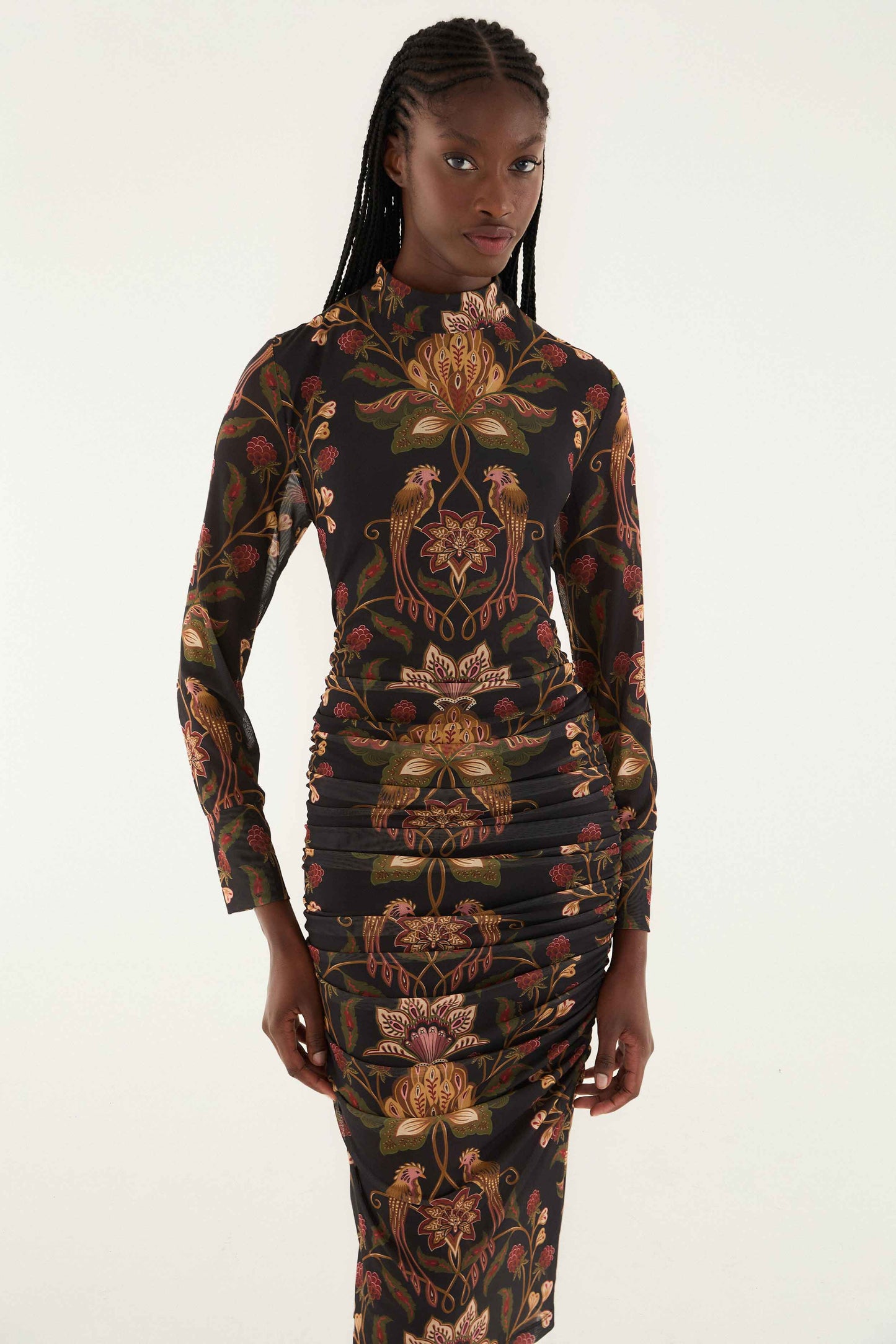 Black Berry Garden Tulle Midi Dress