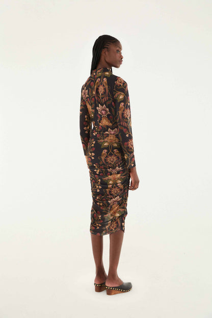 Black Berry Garden Tulle Midi Dress