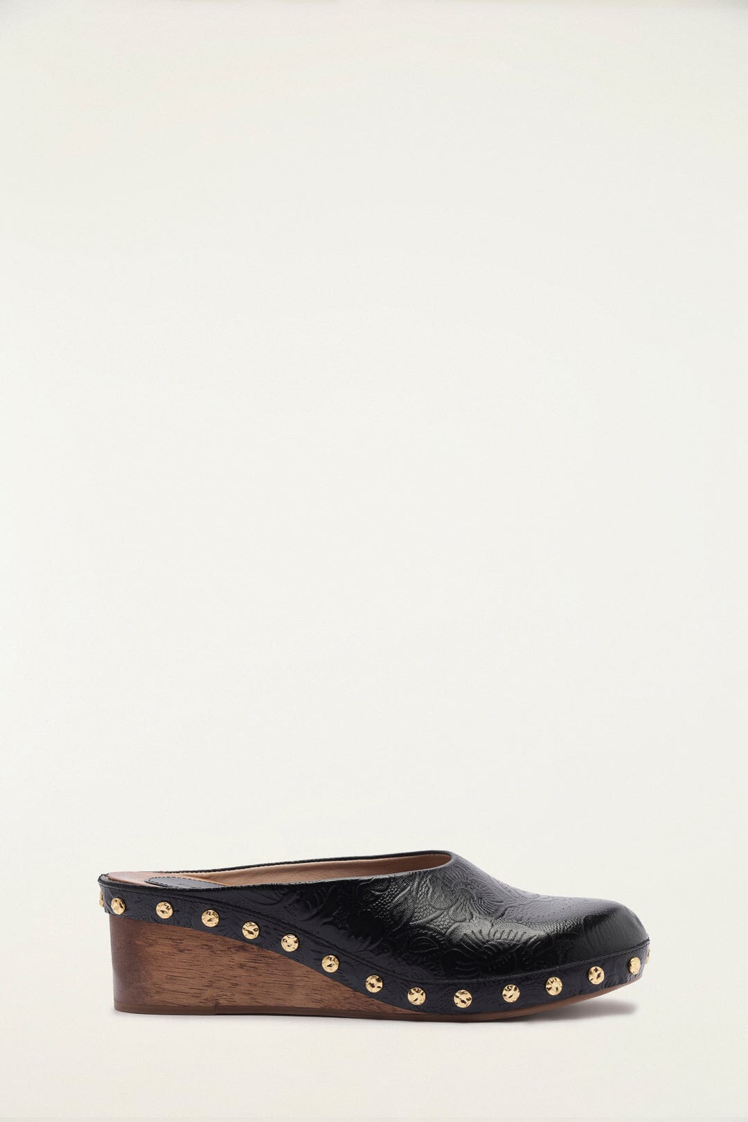 Black Embossed Wedge Clog