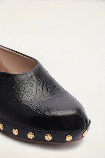 Black Embossed Wedge Clog