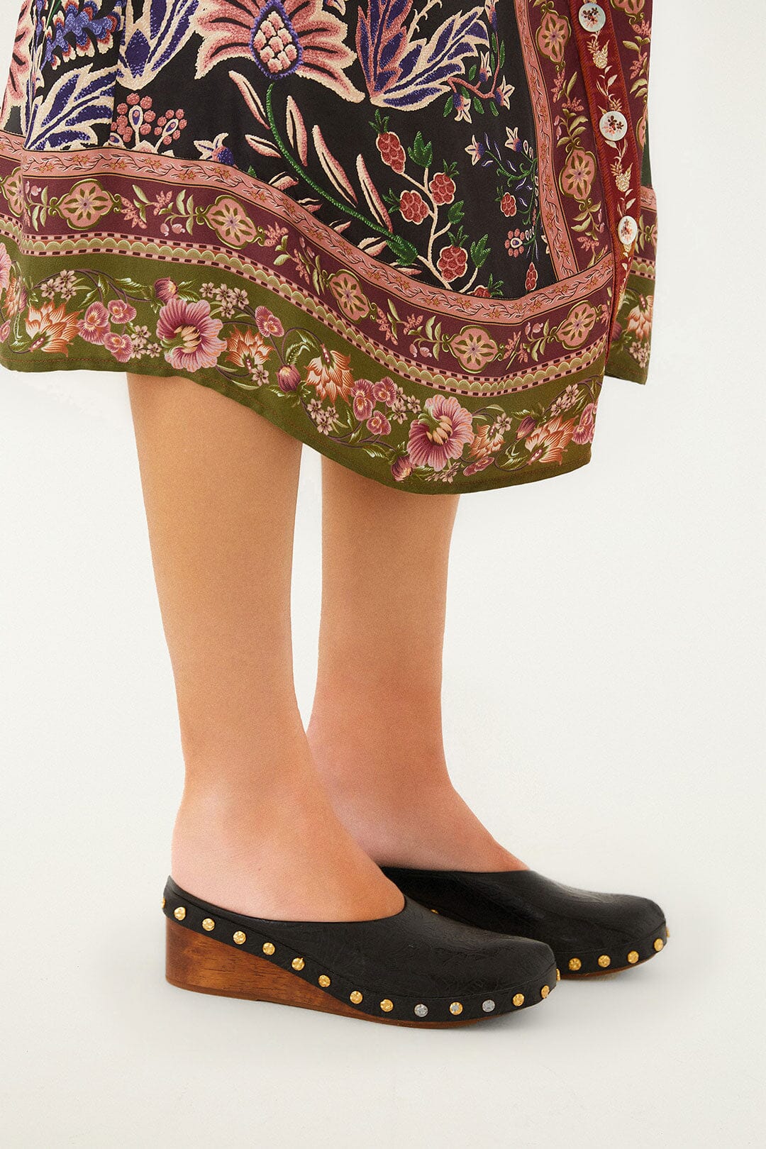 Black Embossed Wedge Clog