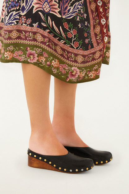 Black Embossed Wedge Clog