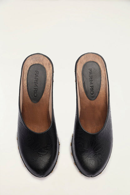 Black Embossed Wedge Clog