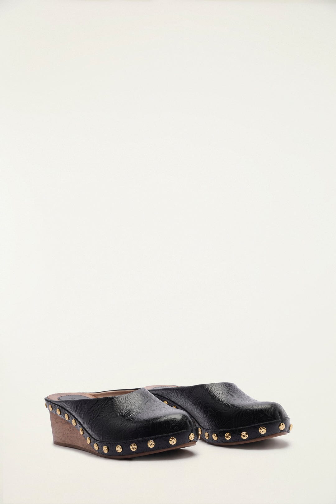 Black Embossed Wedge Clog