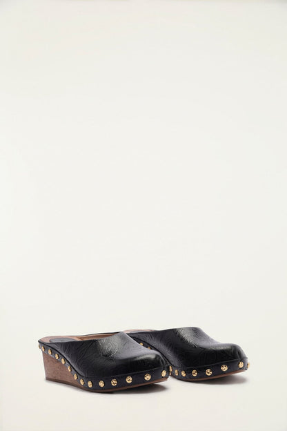 Black Embossed Wedge Clog