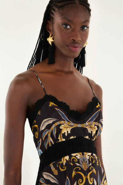 Black Flowerful Garden Midi Dress