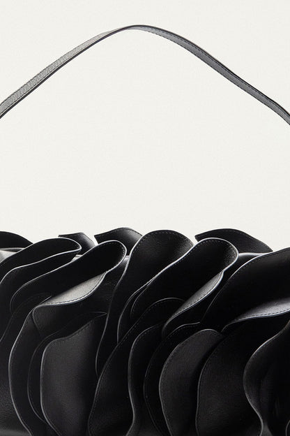 Black Leather Shoulder Flower Bag