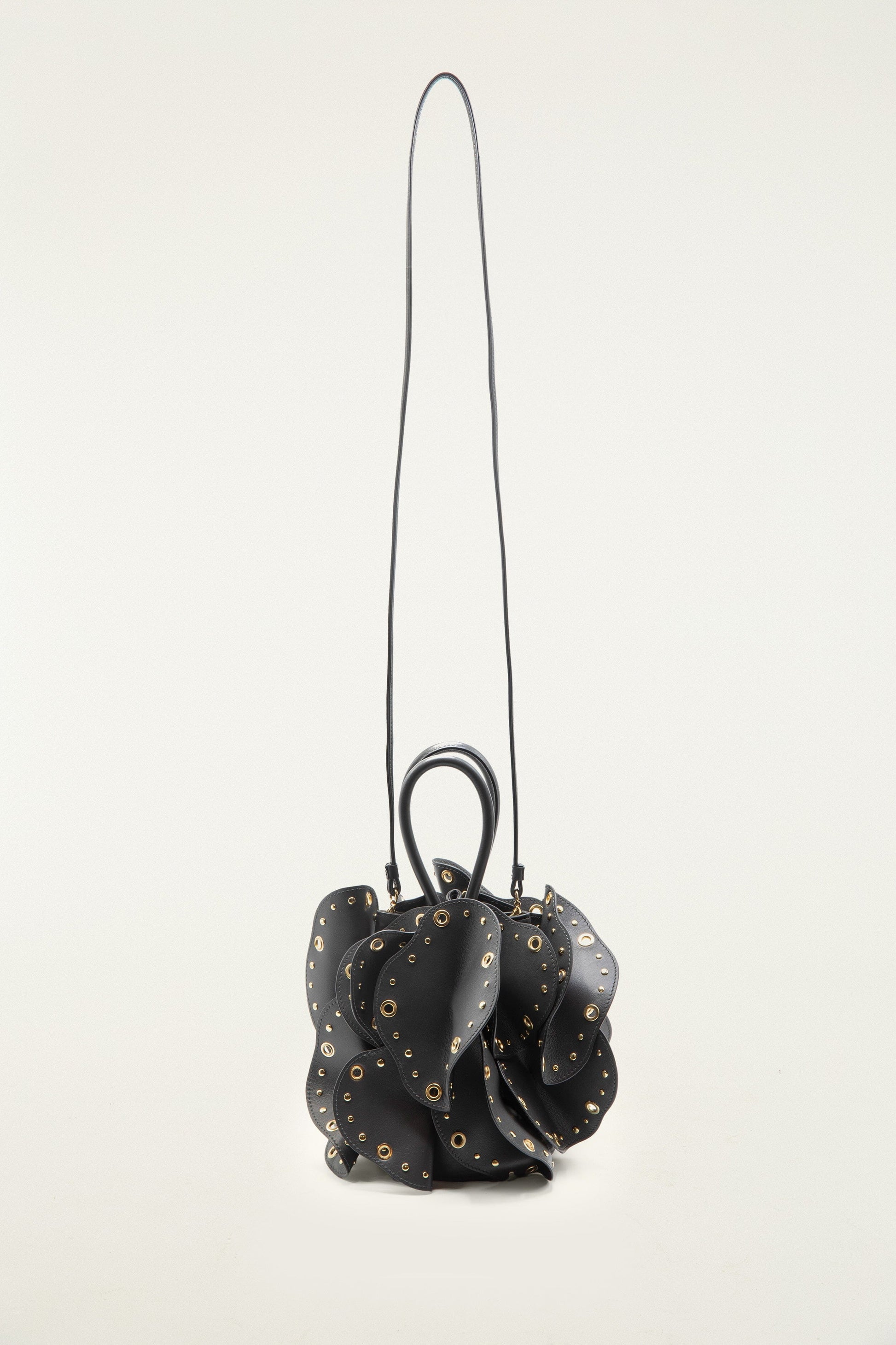 Black Leather Studded Flower Bag
