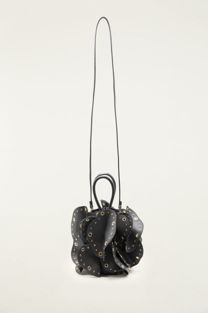 Black Leather Studded Flower Bag