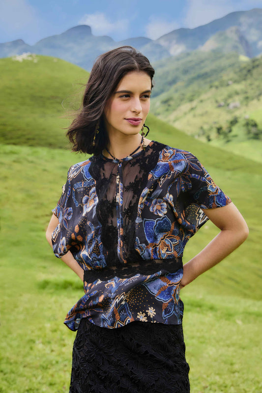 Black Snakes Bouquet Blouse
