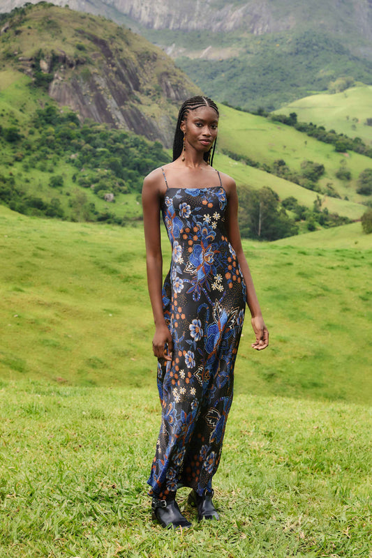 Black Snakes Bouquet Lenzing™ Ecovero™ Slip Maxi Dress