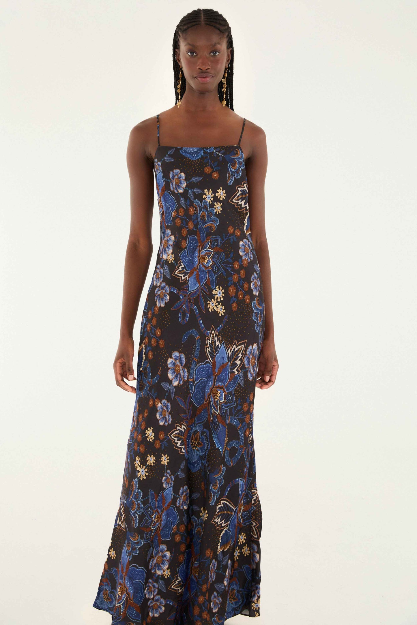 Black Snakes Bouquet Lenzing™ Ecovero™ Slip Maxi Dress