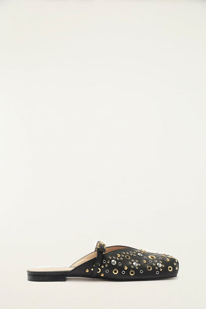 Black Studded Square Toe Ballerina