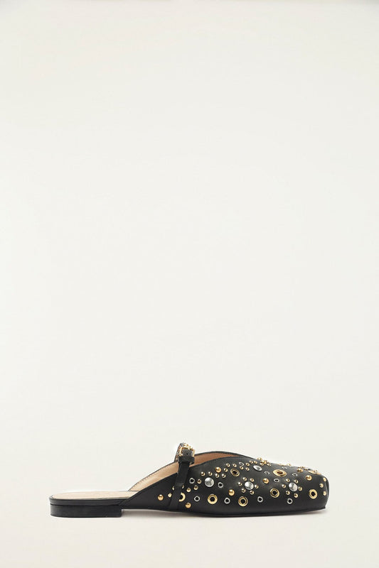 Black Studded Square Toe Ballerina