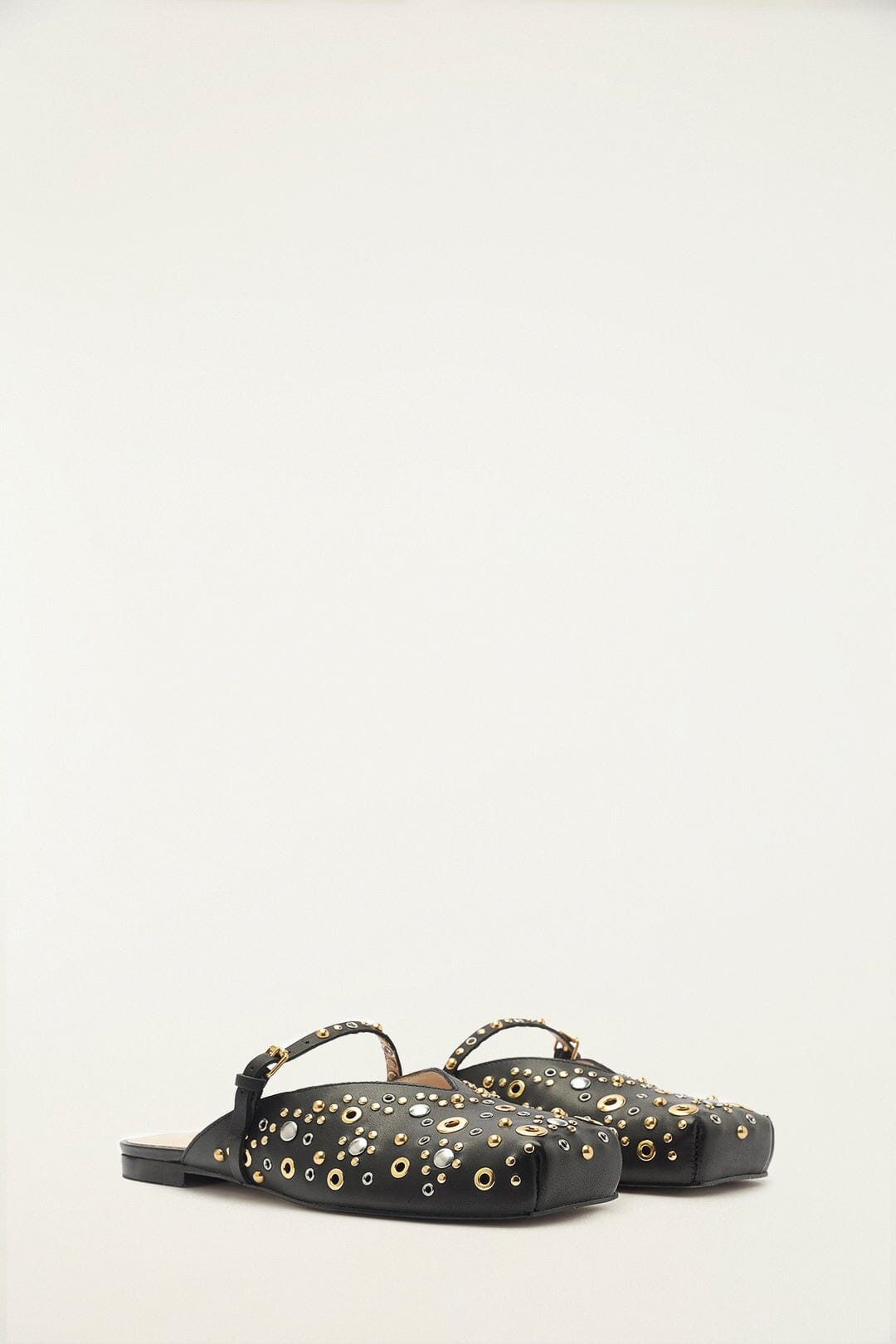 Black Studded Square Toe Ballerina