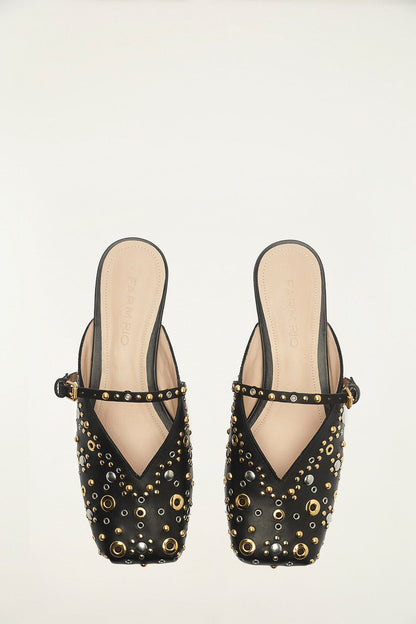 Black Studded Square Toe Ballerina