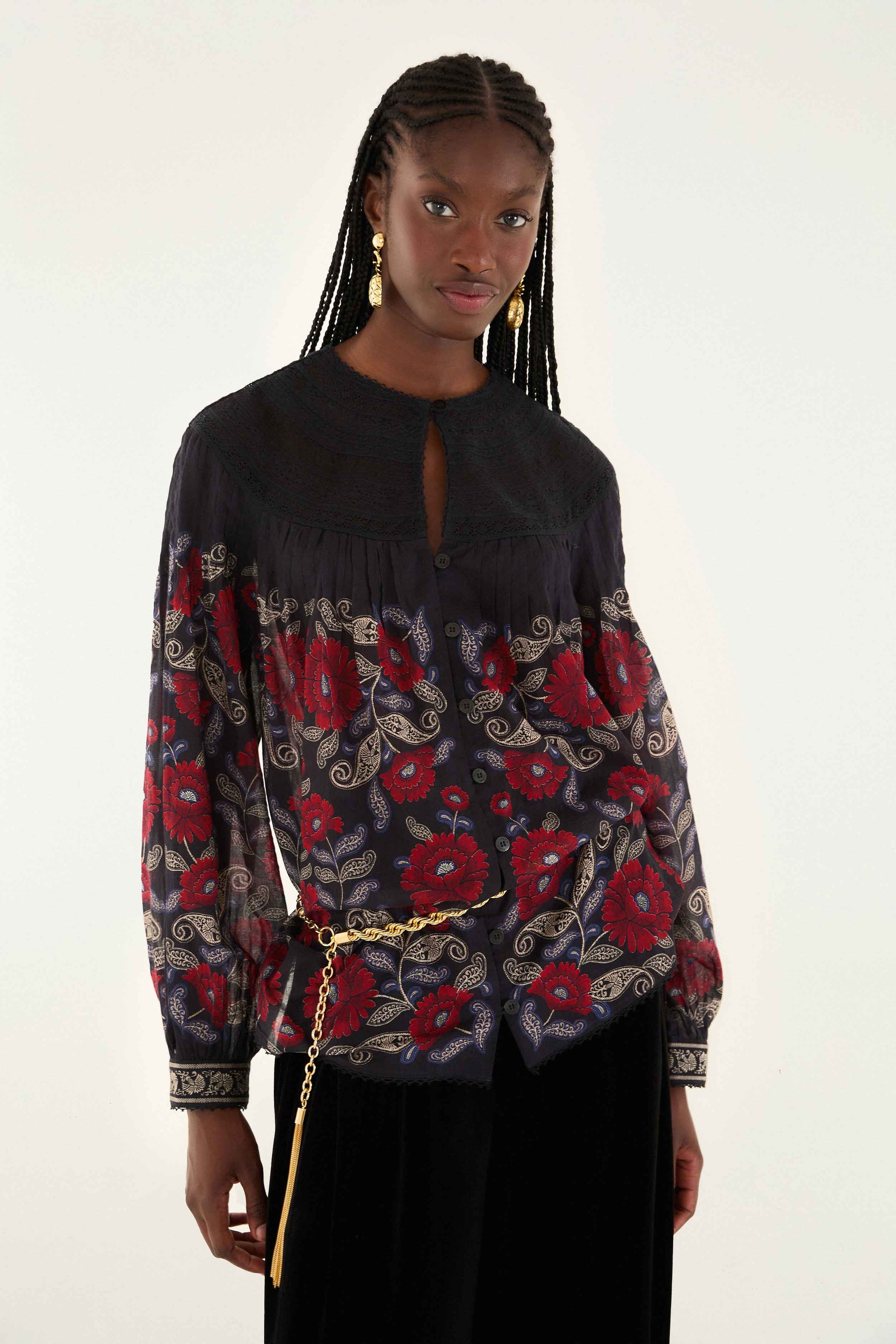 Black Valentina Long Sleeve Blouse