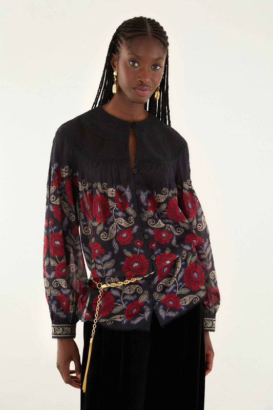 Black Valentina Long Sleeve Blouse