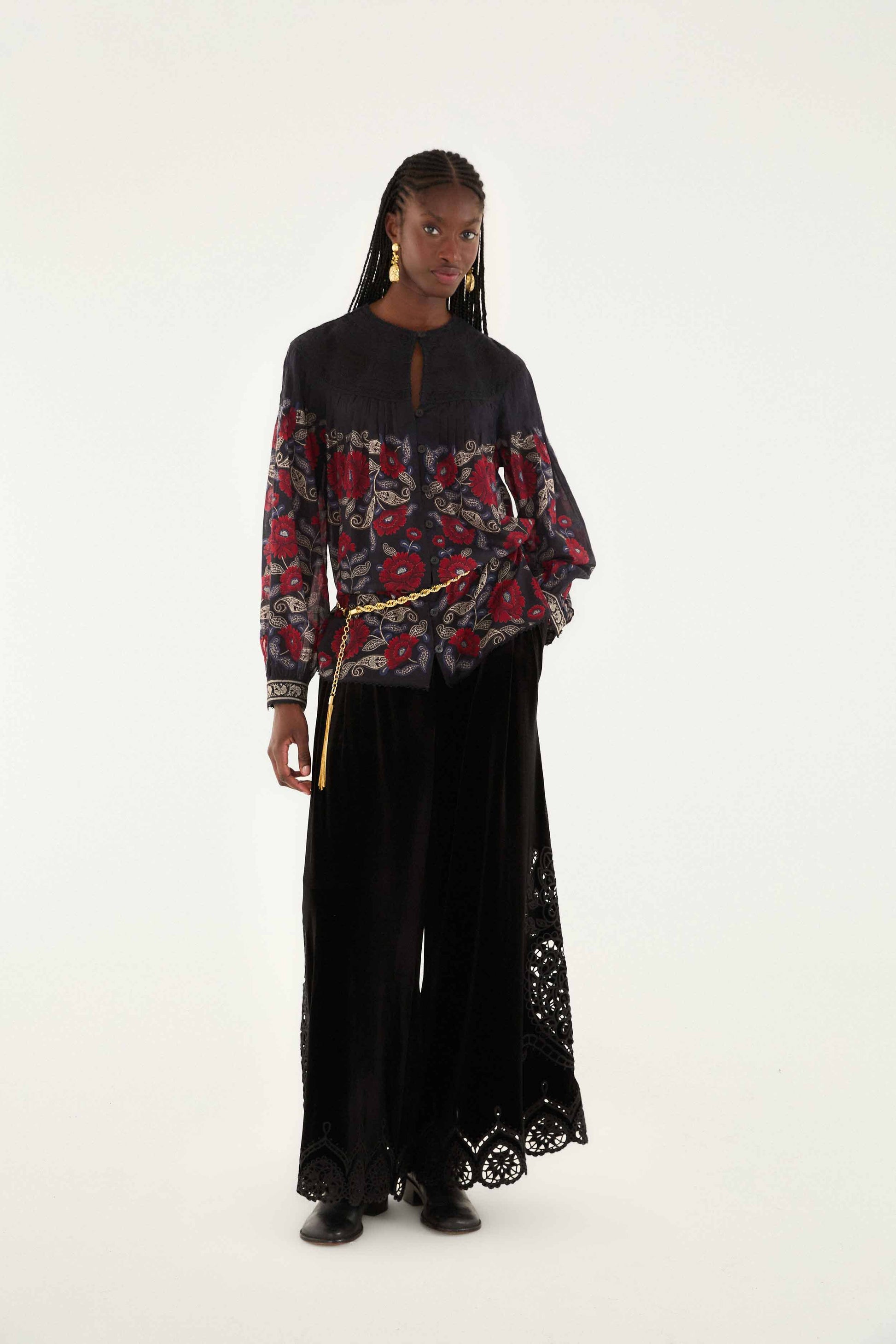 Black Valentina Long Sleeve Blouse