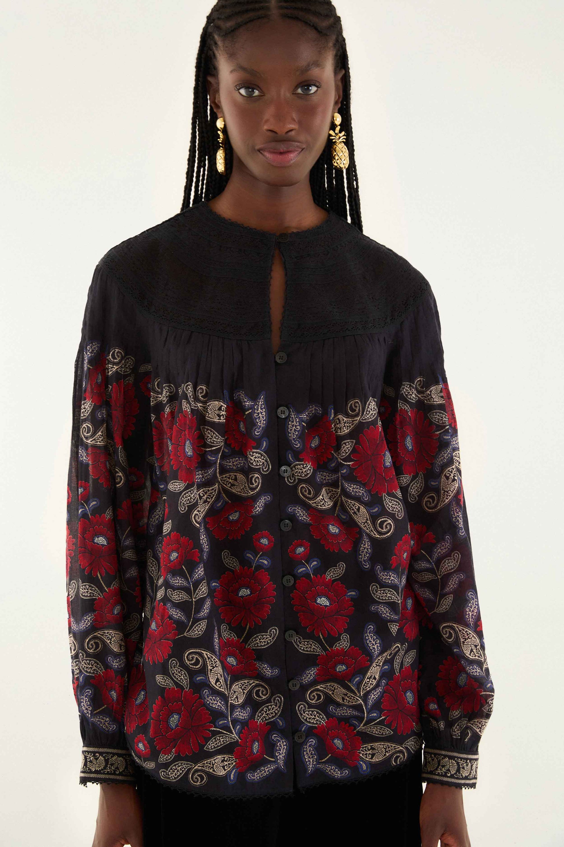 Black Valentina Long Sleeve Blouse
