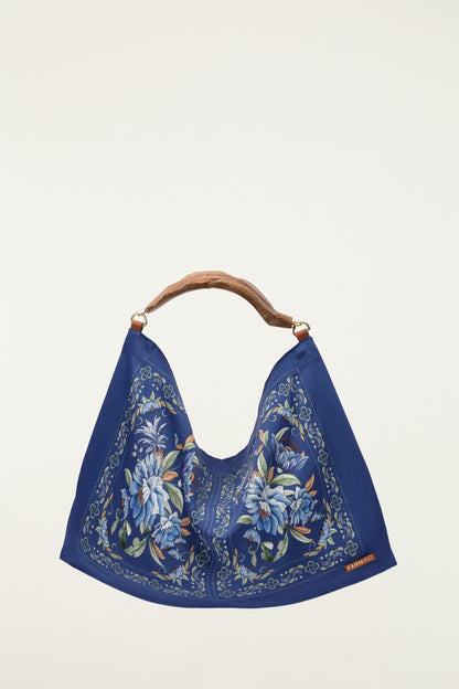 Blue Flowers Satin Small Scarf Bag