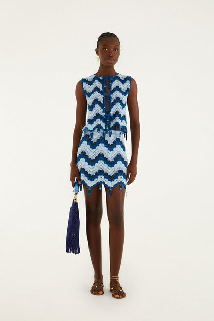 Blue Waves Crochet Mini Skirt
