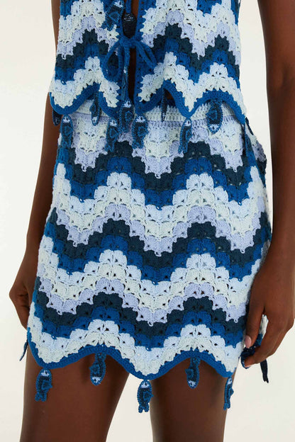 Blue Waves Crochet Mini Skirt