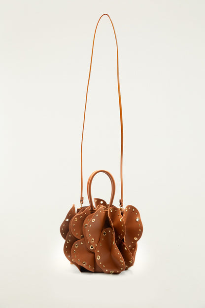 Brown Leather Studded Flower Bag